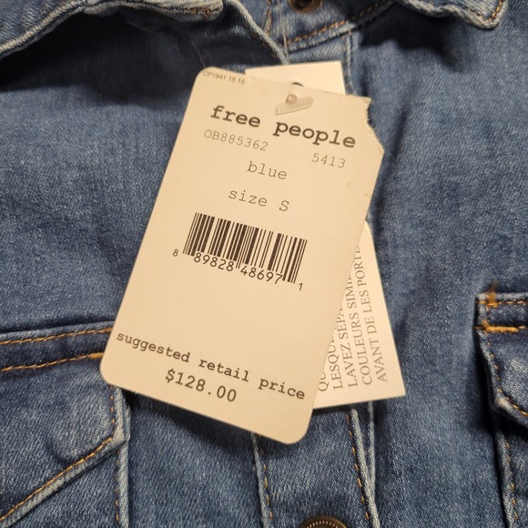 Free People Women's Blue Denim Mini Dress Size Small Cotton Stretch Blend NWT - Picture 5 of 12